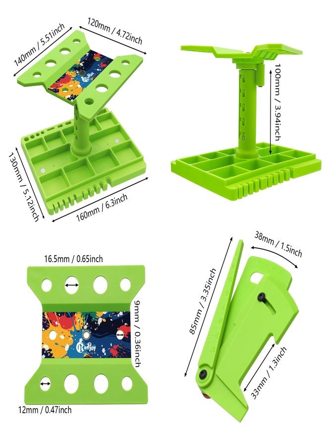 RCenjoy RC Car Work Stand Repair Workstation 360 Degree Rotation Stand with RC Car Ride Height Gauge for Traxxas TRX4 Axial Arrma Redcat Losi 1/10 1/12 1/14 1/16 1/18 Remote Control Car Tool Set, Green - Image 2